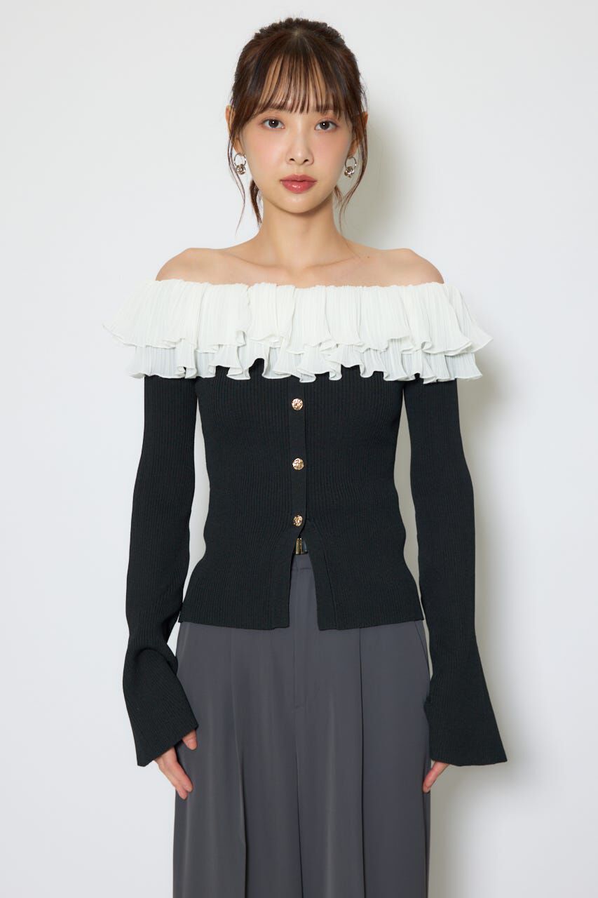 rienda「プリーツレースオフショルニットトップス」|ニット・セーター|