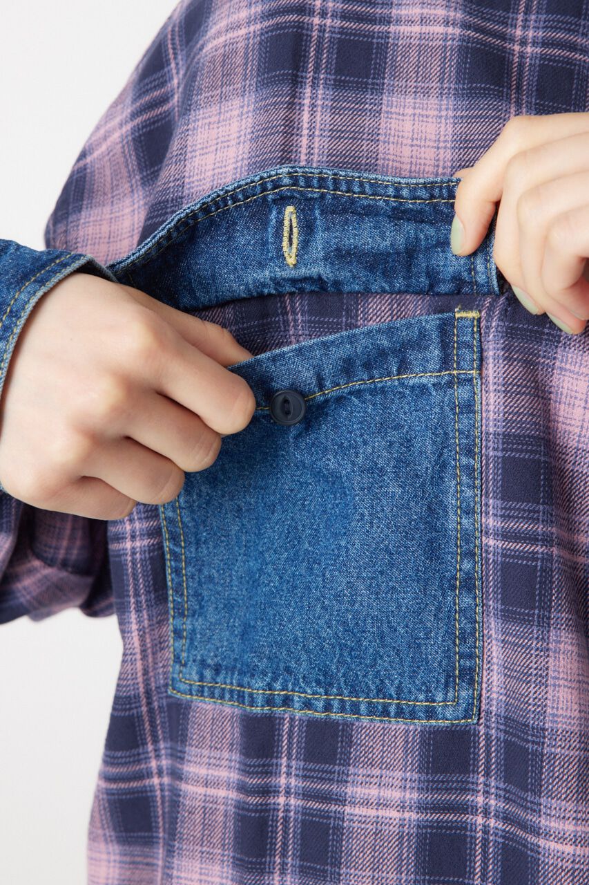 RODEO CROWNS「デニムドッキングチェックシャツ」|シャツ・ブラウス|