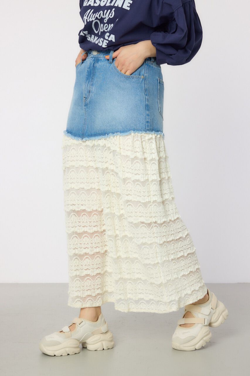 RODEO CROWNS「デニム&times;レーススカート」|スカート|BLU