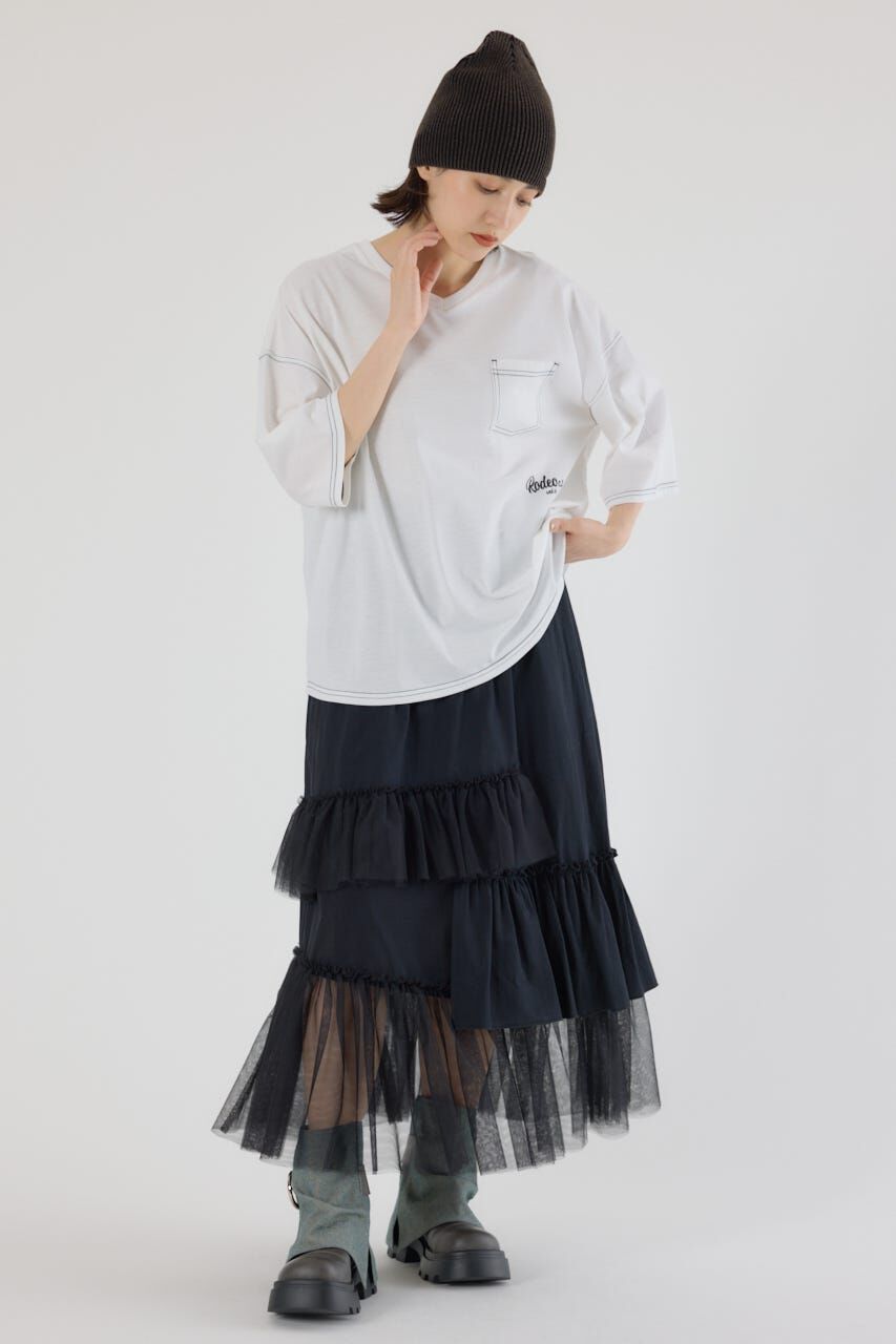 RODEO CROWNS「カラーステッチVネック5分袖Tシャツ」|Tシャツ・カットソー|