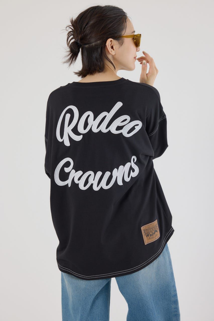 RODEO CROWNS「カラーステッチVネック5分袖Tシャツ」|Tシャツ・カットソー|BLK