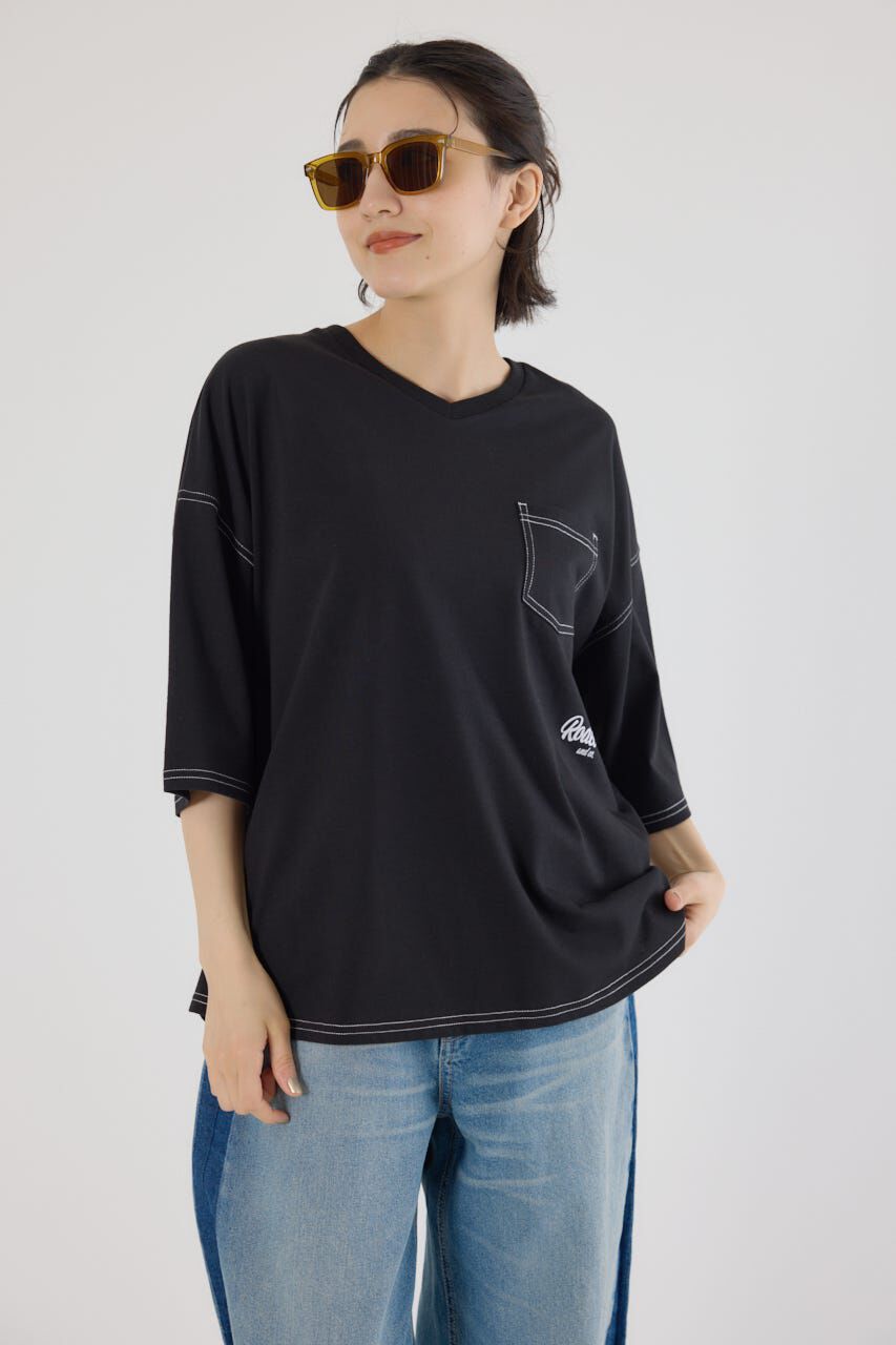 RODEO CROWNS「カラーステッチVネック5分袖Tシャツ」|Tシャツ・カットソー|