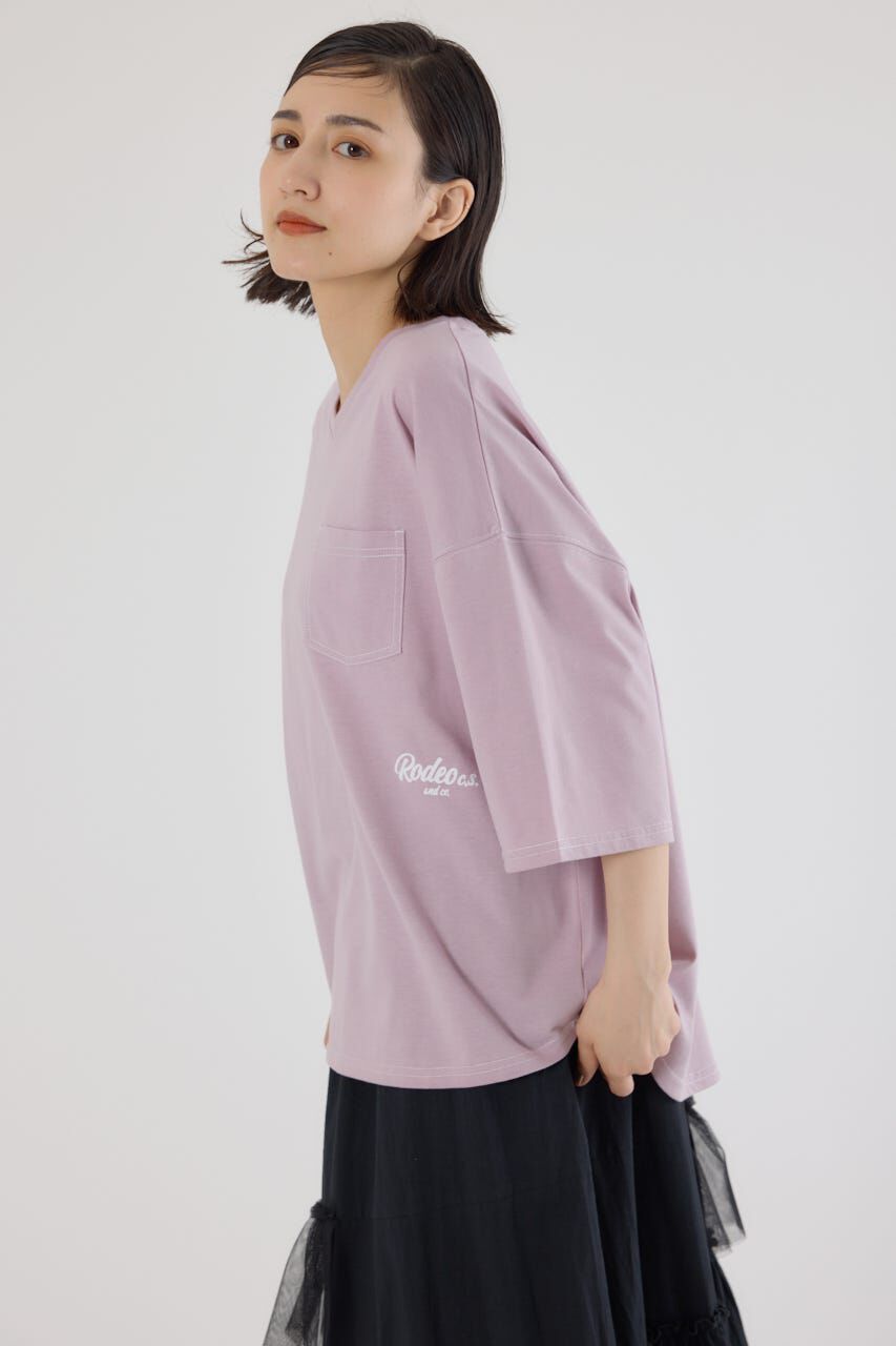 RODEO CROWNS「カラーステッチVネック5分袖Tシャツ」|Tシャツ・カットソー|