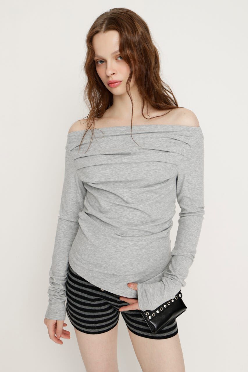 SLY「OFF SHOULDER TUCK トップス」|Tシャツ・カットソー|T.GRY