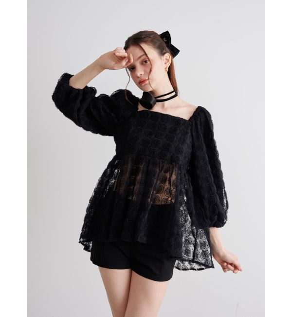 CALNAMUR「3D ROSE TULLE BL/3Dローズチュールブラウス」|シャツ・ブラウス|