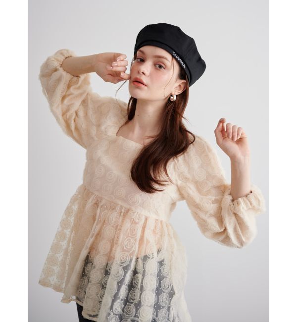 CALNAMUR「3D ROSE TULLE BL/3Dローズチュールブラウス」|シャツ・ブラウス|