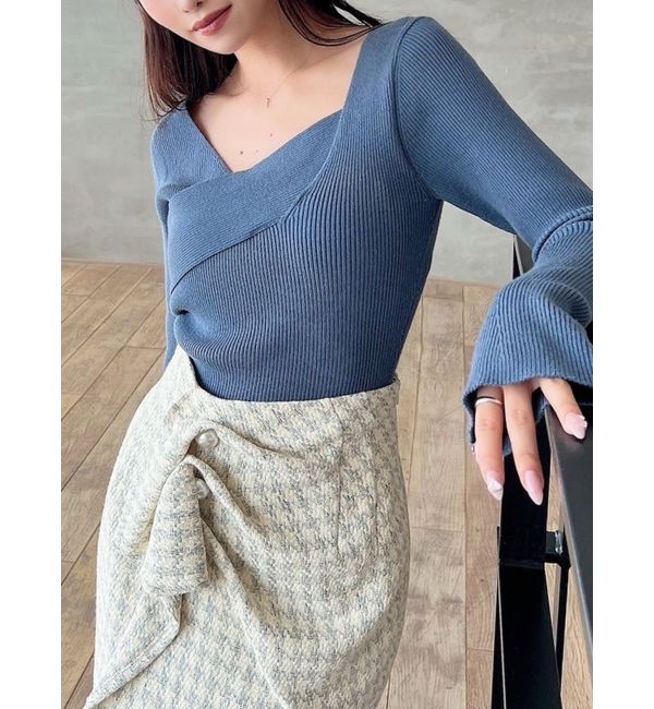 RESEXXY「アシンメトリーリブニットトップス」|ニット・セーター|ブルー
