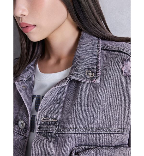 GYDA「ZIP POCKETダメージショートデニムGジャン」|ブルゾン・スタジャン|