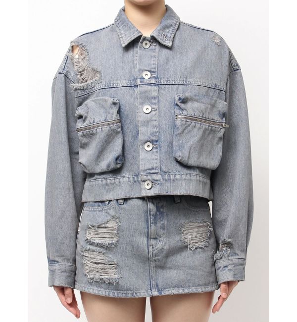 GYDA「ZIP POCKETダメージショートデニムGジャン」|ブルゾン・スタジャン|