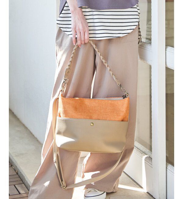 ikka「雑材シート2WAYジップショルダーバッグ」|その他|オレンジ