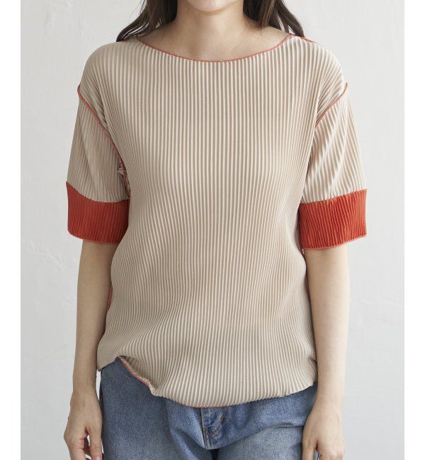 VENCE share style「プリーツ袖配色トップス」|ニット・セーター|ベージュ