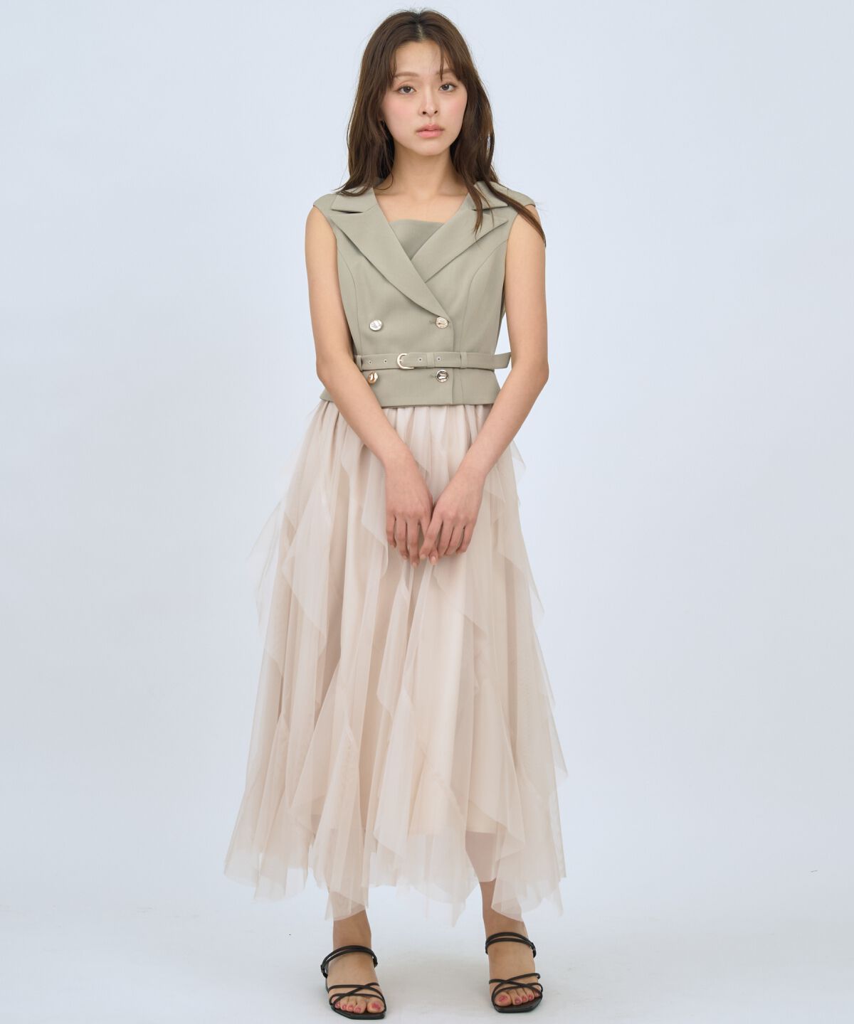 アンドクチュール「アシメチュールトレンチジャンスカ」|ジャンパースカート|カーキ