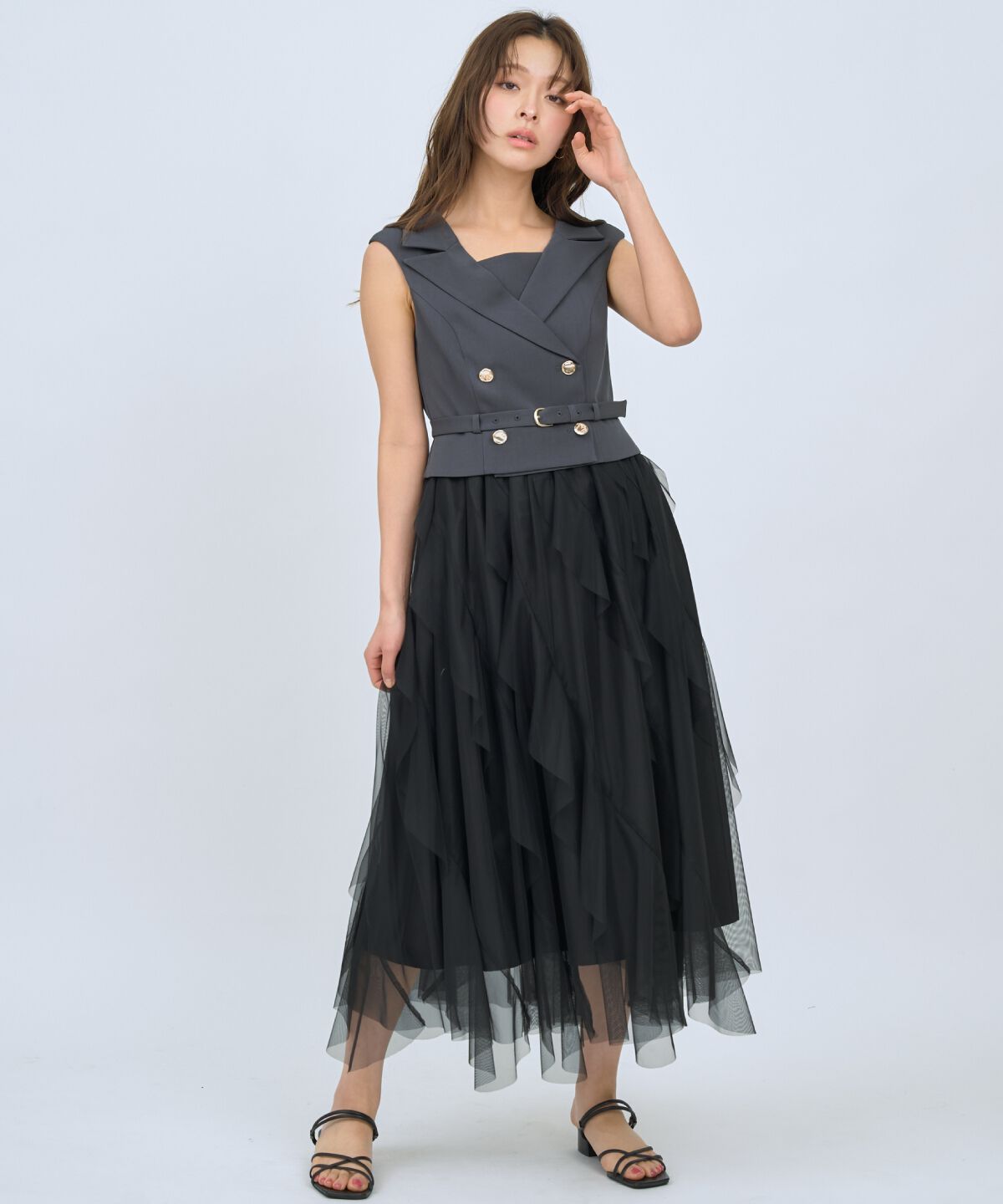 アンドクチュール「アシメチュールトレンチジャンスカ」|ジャンパースカート|ﾁｬｺｰﾙｸﾞﾚｰ