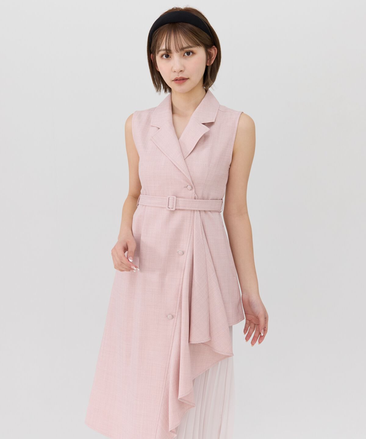 REDYAZEL「ノースリーブサイドプリーツワンピース」|ワンピース|ピンク