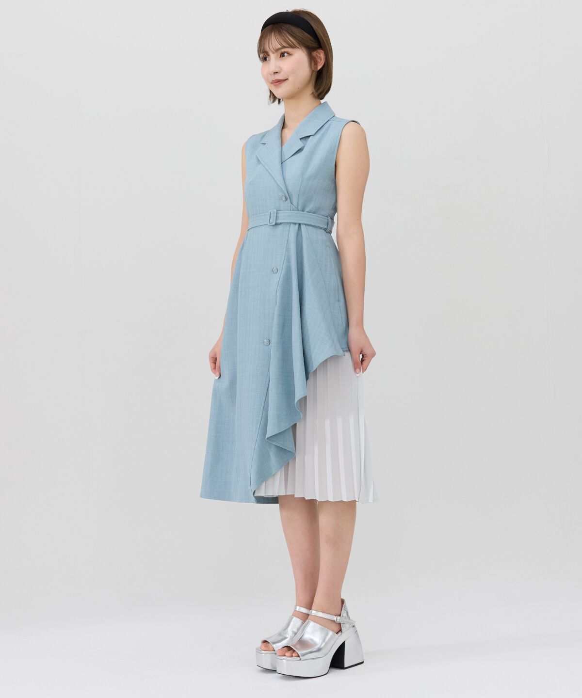 REDYAZEL「ノースリーブサイドプリーツワンピース」|ワンピース|