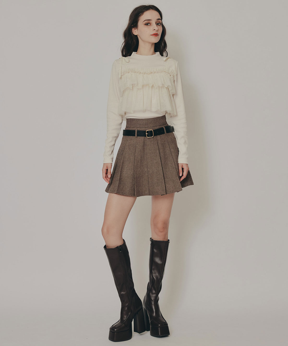 REDYAZEL「リボンチュールフリルビスチェニットトップス」|ニット・セーター|