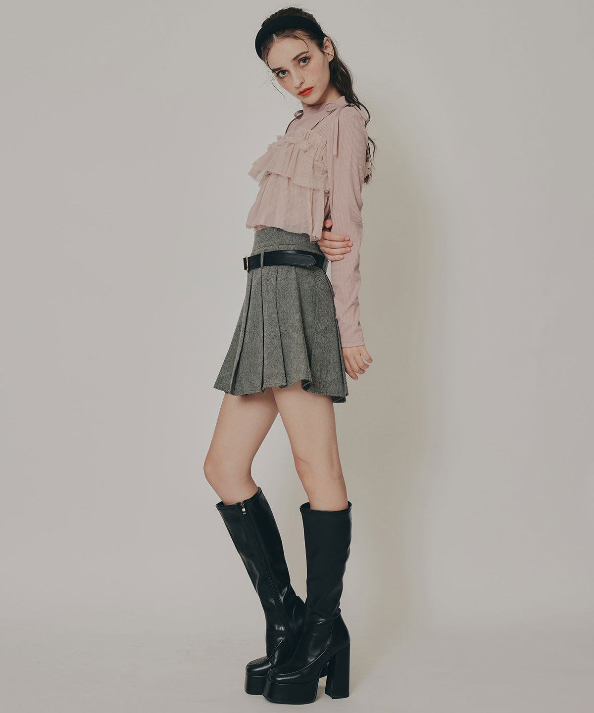 REDYAZEL「リボンチュールフリルビスチェニットトップス」|ニット・セーター|