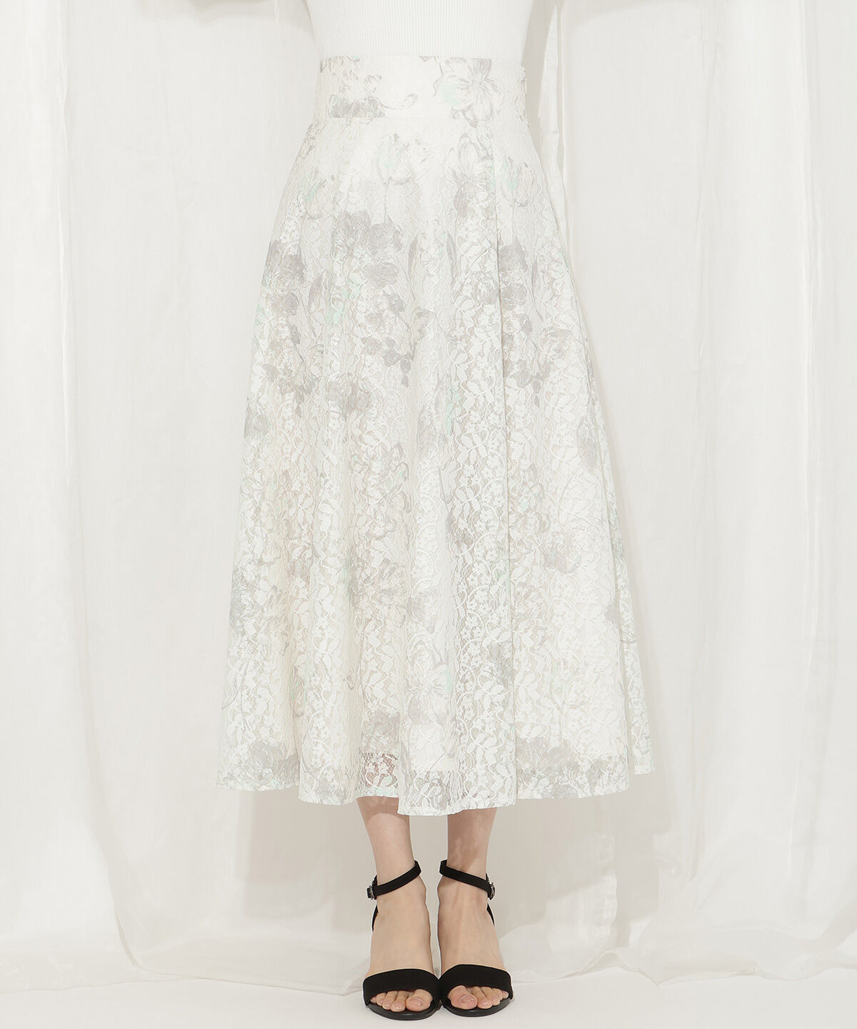 WILLSELECTION「ニュアンスフラワーレースプリントフレアスカート」|フレア|