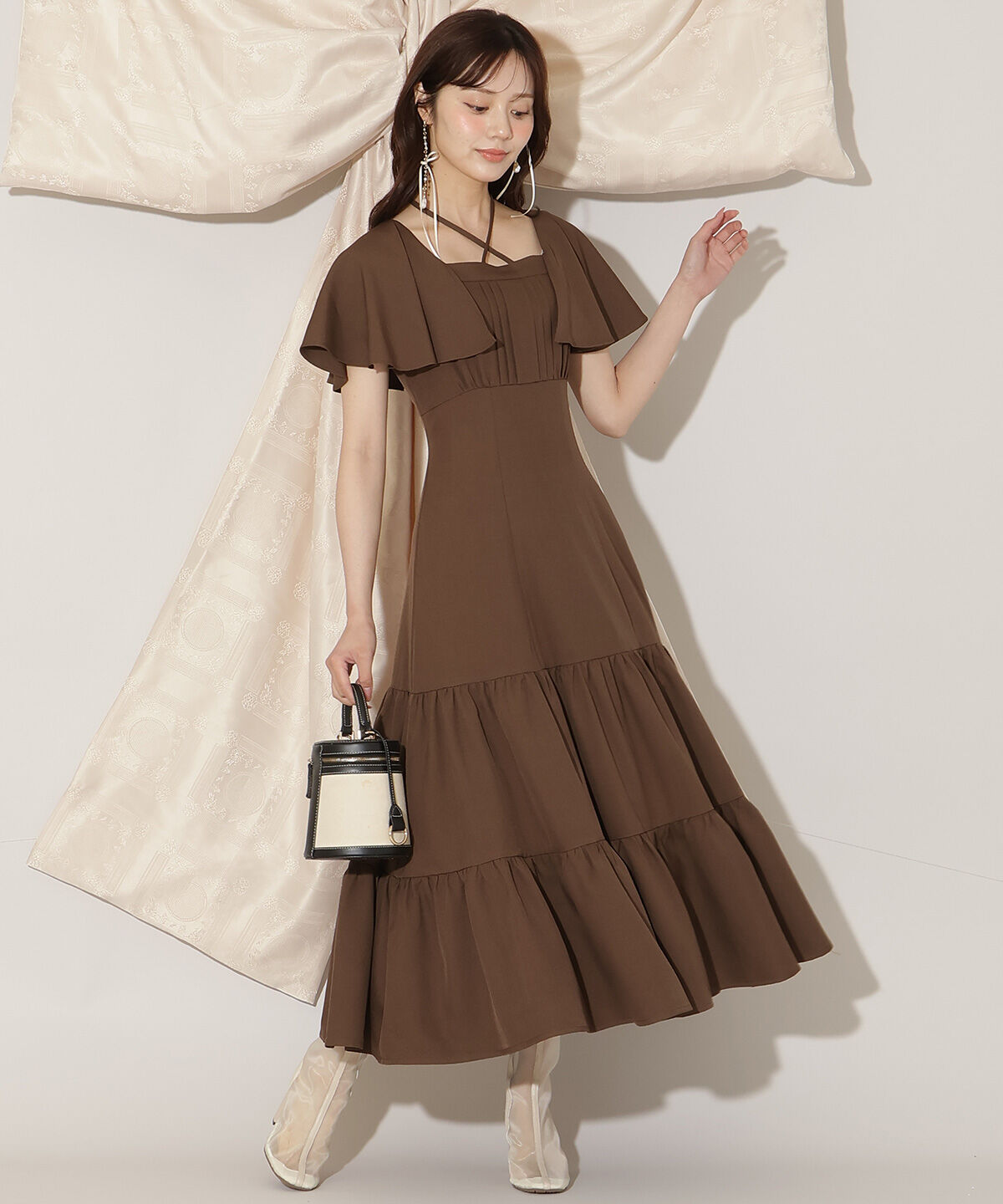 WILLSELECTION「フレアースリーブティアードワンピース」|ワンピース|茶系花柄