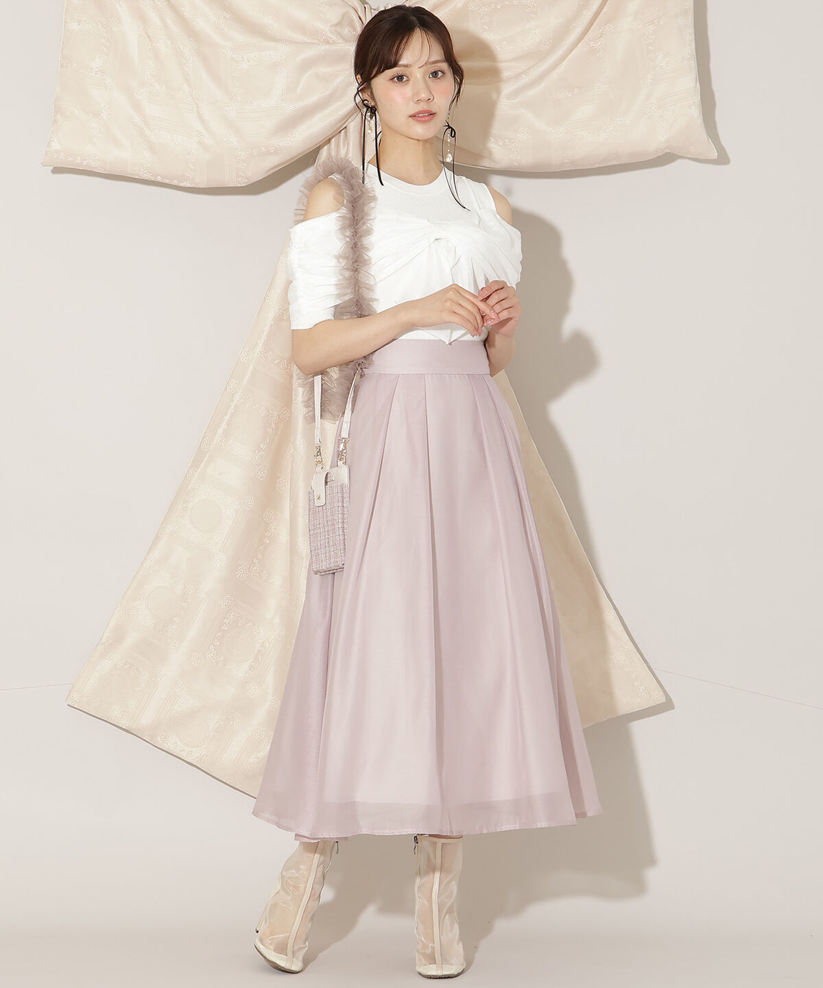 WILLSELECTION「オーガンジータックフレアスカート」|フレア|ピンク