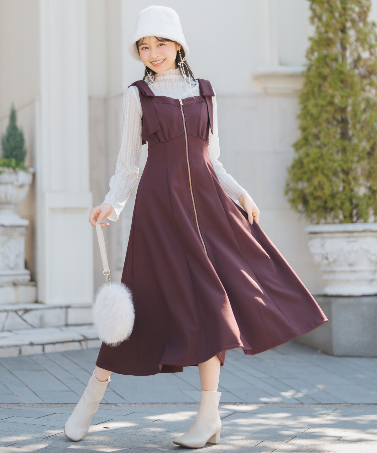 WILLSELECTION「ショルダーリボンフロントZIPワンピース」|ワンピース|