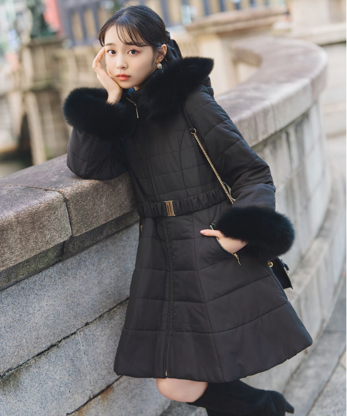 WILLSELECTION「フォックスファーキルティングフレアコート」|その他|ブラック