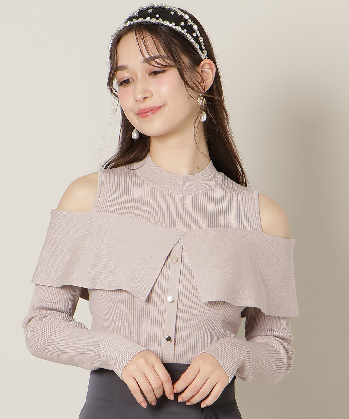 WILLSELECTION「オープンショルダーレイヤードニット」|ニット・セーター|ピンク