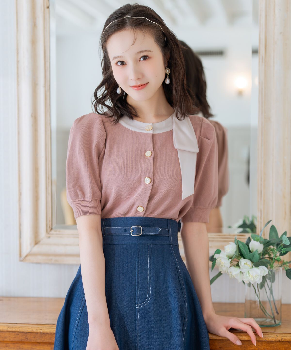 WILLSELECTION「リボンパフカーディガン」|カーディガン|ピンク