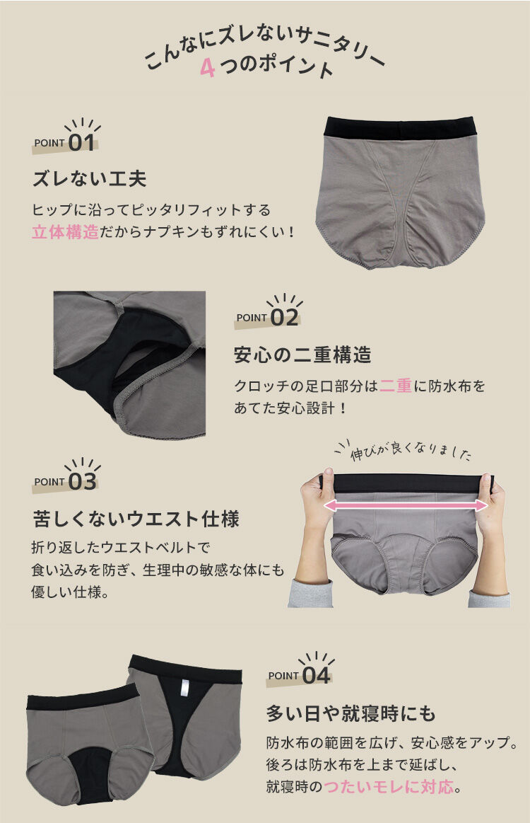 intesucre「アンテシュクレ こんなにズレない サニタリーショーツ ウイング対応 S-3L TSE005B」|インナー|