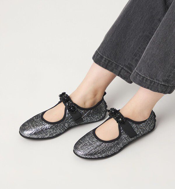 SY UNITED ARROWS「＜SY＞フラワービジューベルクロメタリック フラット20&uarr;」|パンプス|