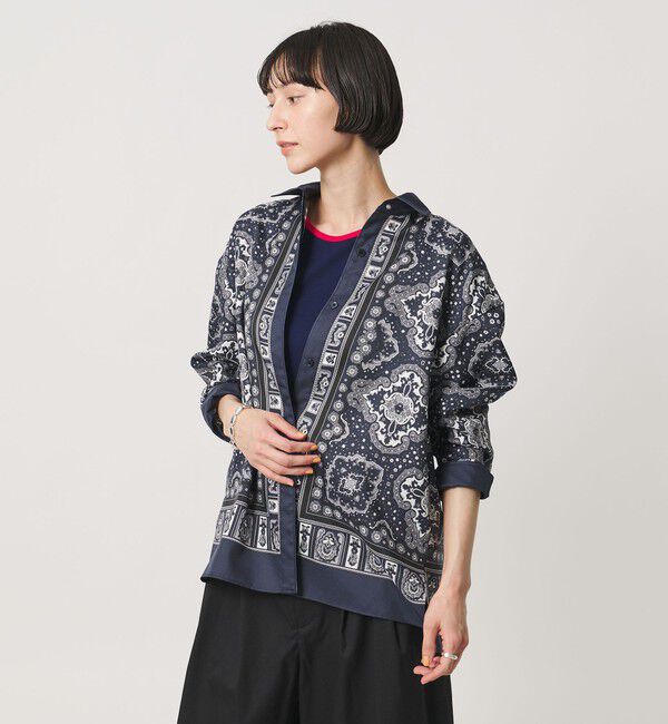 UNITED ARROWS「スカーフ プリント シャツ ‐ウォッシャブル‐」|シャツ・ブラウス|NAVY