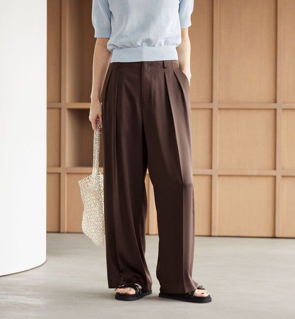 BEAUTY&YOUTH UNITED ARROWS「ポリエステル ドレープ 2タック ワイドパンツ ウォッシャブル」|チノ|DK.BROWN