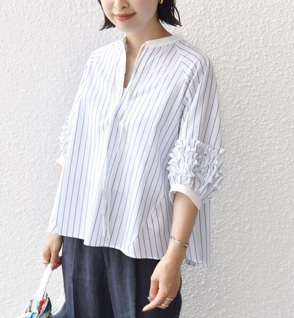 SHIPS for women「【WEB限定】〈手洗い可能〉袖 フリル デザイン ブラウス」|シャツ・ブラウス|