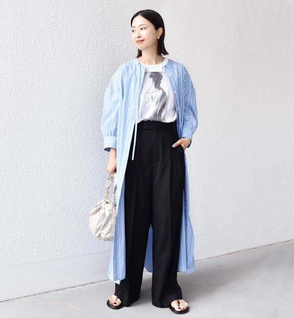 SHIPS for women「〈手洗い可能〉スタンドカラー リボン ストライプ シャツ ワンピース」|ワンピース|