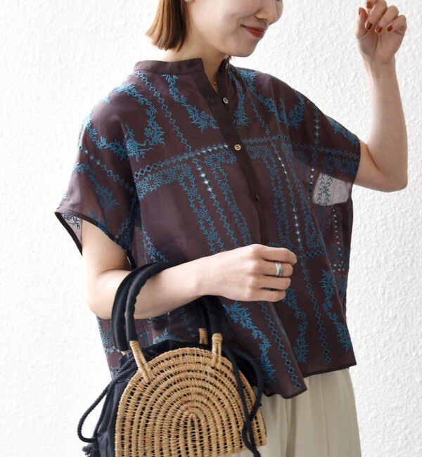 SHIPS any「《一部追加予約》SHIPS any:〈手洗い可能〉エンブロイダリー レース シアー フレンチスリーブ シャツ」|シャツ・ブラウス|