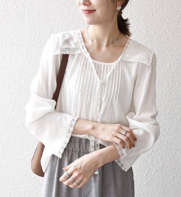 SHIPS any「SHIPS any:〈洗濯機可能〉コットン モス セーラー カラー レース ブラウス」|シャツ・ブラウス|