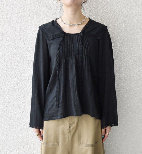 SHIPS any「SHIPS any:〈洗濯機可能〉コットン モス セーラー カラー レース ブラウス」|シャツ・ブラウス|