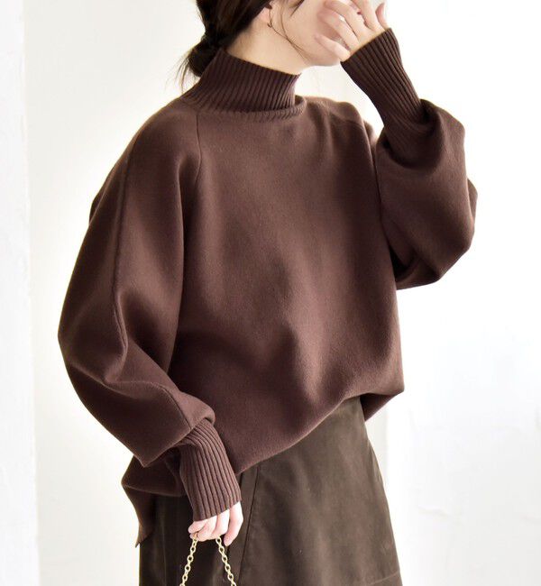 quaranciel「quaranciel:〈洗濯機可能〉タートルネック ラグラン ロングリブ ニット プルオーバー」|ニット・セーター|ブラウン