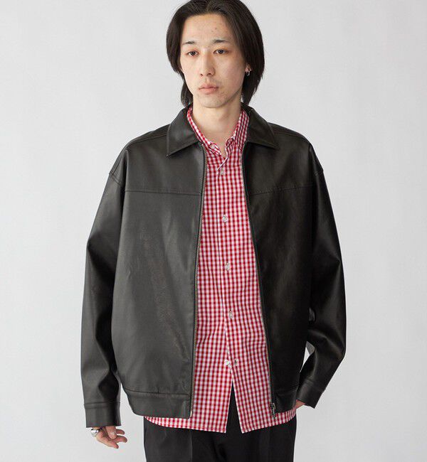 SHIPS「City Ambient Products: 合成皮革 ジップ ブルゾン」|ブルゾン・スタジャン|