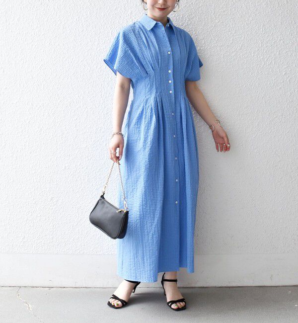 SHIPS any「《予約》SHIPS any:〈手洗い可能〉サッカー ウエストシェイプ シャツ ワンピース」|ワンピース|