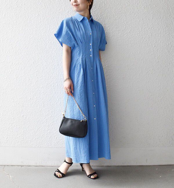 SHIPS any「《予約》SHIPS any:〈手洗い可能〉サッカー ウエストシェイプ シャツ ワンピース」|ワンピース|