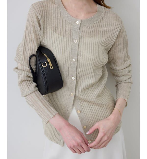 SLOBE IENA「ラメリブカーディガン」|カーディガン|ベージュ