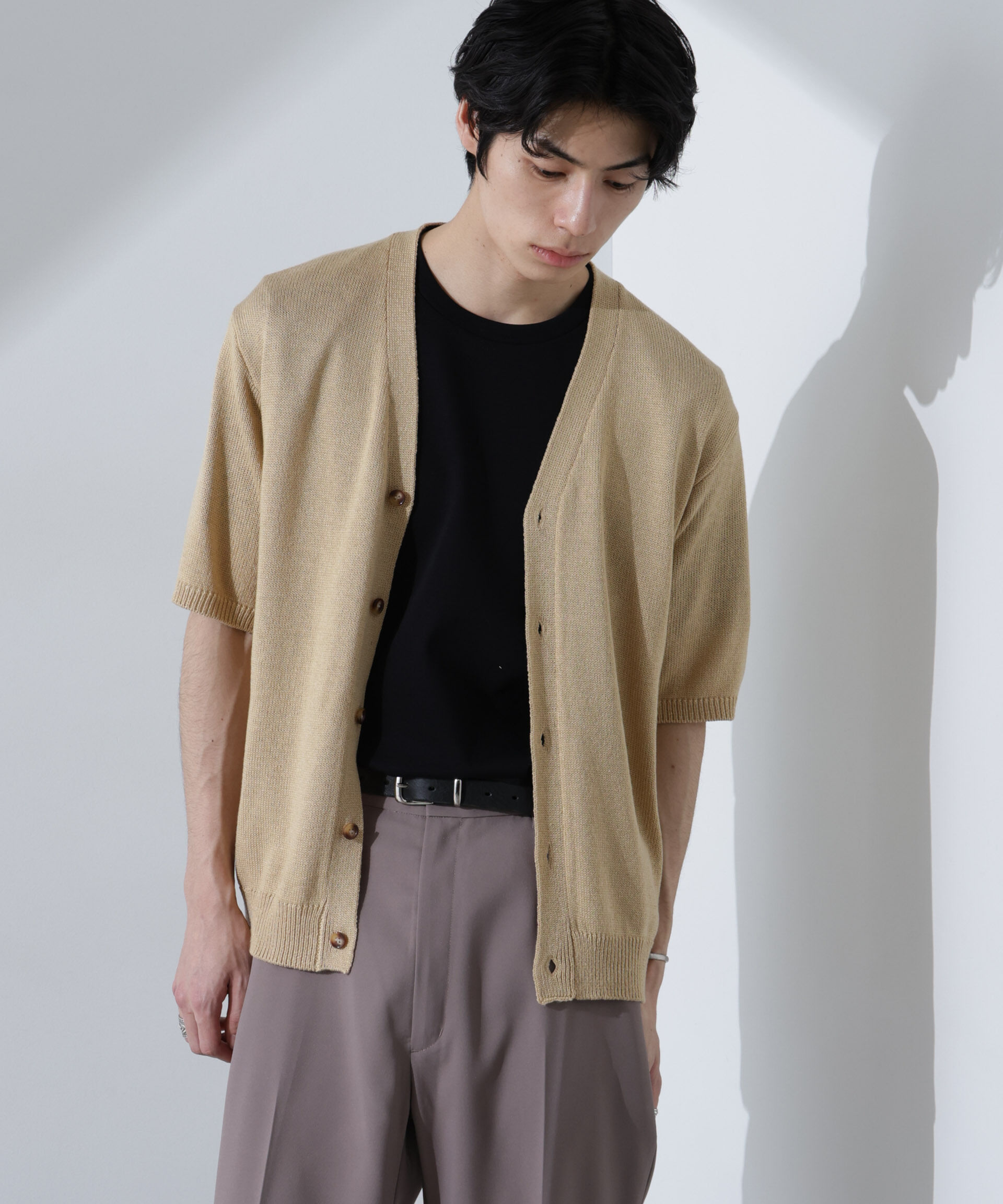 nano･universe「コットンライクニットカーディガン 半袖」|ニット・セーター|L.イエロー1