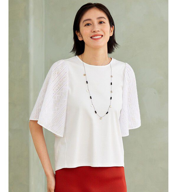 自由区「【カタログ掲載・洗える】エンブロイダリーコンビジャージ カットソー」|Tシャツ・カットソー|オフ