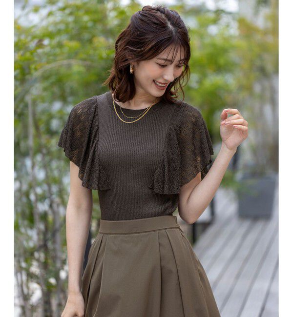 any SiS「【洗える】レーシーフレアスリーブ ニット」|ニット・セーター|スレート