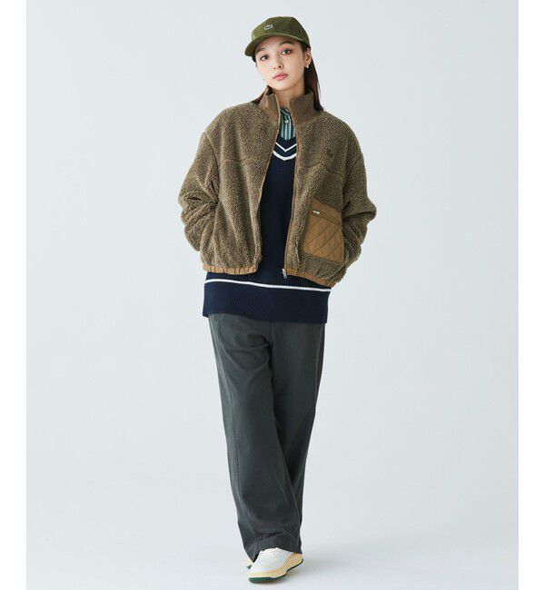 LACOSTE「リブニットスタンドカラーソフトボアジャケット / スタンドジップボアブルゾン」|ブルゾン・スタジャン|