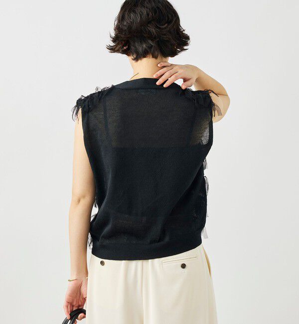 NOLLEY'S「《手洗い可能》チュールフリンジVネックベスト」|ベスト・ジレ|