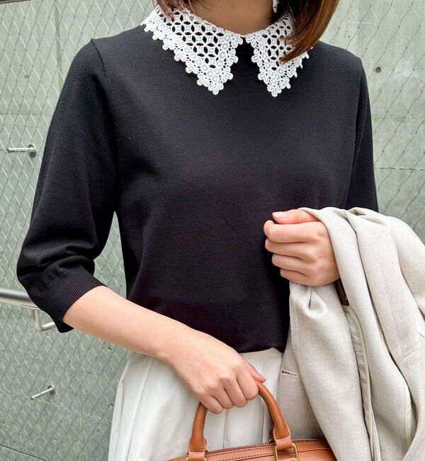 NOLLEY'S「【WEB＆一部店舗限定カラー】《手洗い可能》襟レース取り外し6分袖プルオーバー」|ニット・セーター|