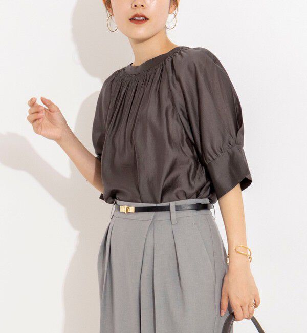 NOLLEY'S「ウォッシャブルボリュームスリーブ2WAYシアーブラウス」|シャツ・ブラウス|チャコールグレー