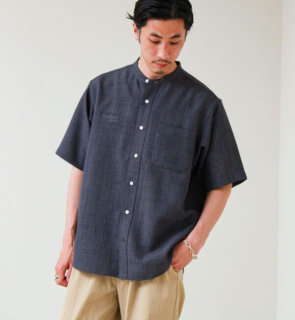 GLOSTER「【セットアップ対応】リネンライクバンドカラーシャツ」|シャツ・ブラウス|チャコールグレー